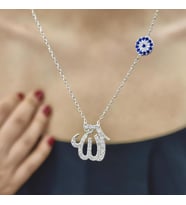 Allah Yazılı Nazar Boncuklu 18K Altın Kaplama Kolye (Karışık)