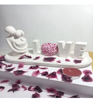 LOVE Yazılı Kalp Figürlü Sarılan Sevgili Biblo Set Beyaz (Düz Beyaz)
