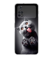 PrintiFy Poco M4 Pro 4G ile Uyumlu Kedi 2 Kamera Korumalı Şeffaf Kılıf