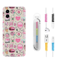 Vivo Y15S Y32 Y33S Y51 Y53S Kılıf Kablo Koruma Spiral Silikon Donut Flamingo 1415