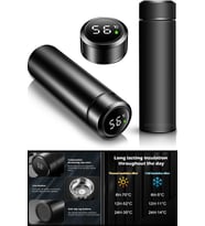 Mug Termos Led Sıcaklık Göstergeli  Vakumlu Mug Termos Bardak 500 ML Dijital  (Lacivert)