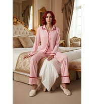 Kadın Viskon Pijama Takımı Gömlek Yaka Şerit Detaylı Fonksiyonel Dayanıklı Kaliteli Modern
