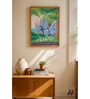 Vintage Puerto Rico Afişi, Ahşap Çerçeveli Duvar Tablosu - Seyahat Severlere Hediye