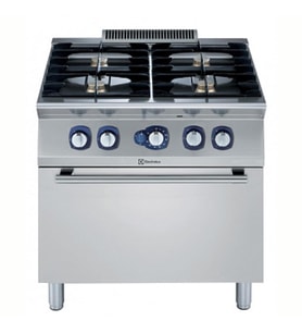 Electrolux Professional Endüstriyel 4 Açık Ateşli Gazlı Kuzine, Her Brulör 5,5 Kw, Gazlı Fırın (6 Kw), Derinlik 730 Mm - 800 Mm E7GCGH4CG0