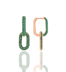Gümüş rose yeşil taşlı sallantılı trend küpe SGTL12113YESIL