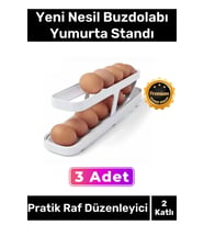 Premium Buzdolabı Plastik 2 Katlı Kullanışlı Pratik Raf Düzenleyici Yeni Nesil Yumurta Standı 3 Adet