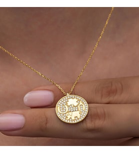 Gold Fil Motifli Şans 925 Ayar Gümüş Kadın Kolye