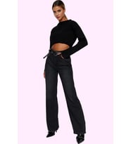 Kadın Pamuklu Wide Leg Jean Pantolon Yüksek Bel Günlük Kombinler İçin Yaz Aylarının Vazgeçilmezi (Siyah)