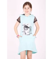 Toontoy Kız Çocuk Kapşonlu Cepli Elbise (Mint Yeşil)