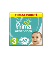 Prima Bebek Bezi Aktif Bebek 3 Beden 62 Adet Fırsat Paketi (Çok Renkli)