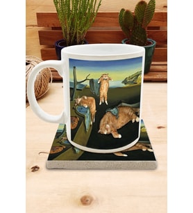 Kediler ve Sanat/Salvador Dali Belleğin Azmi Set 8-Standart Kupa-Taş Bardak Altlığı 1