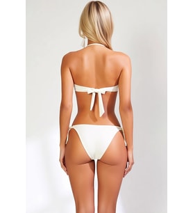 Kadın Bikini Takımı Straplez Yaka Kolsuz Fırfır Detaylı Kaplı Balensiz Normal Bel Slip Alt Regular