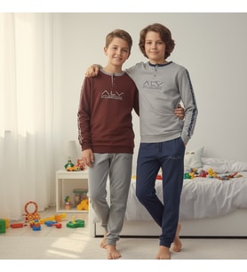 Genç Erkek Pamuklu 2 Adet 2'li Pijama Takımı AL003 V2, AL003 V1 BB2459
