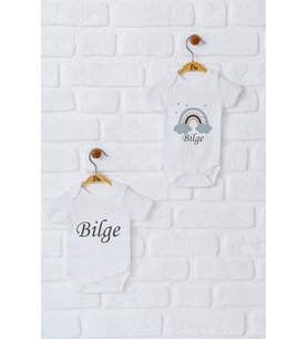 Pia Baby Premium %100 Pamuk İsme Özel Organik Baskılı İkili Set Çıtçıtlı Bebek Body Zıbın Modelleri 5027-17 (Ekru)
