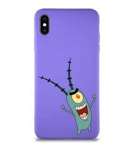 Apple iPhone XS Max Soft Premier Kapak Plankton Tasarımlı Silikon Kılıf - Mor (Şeffaf)