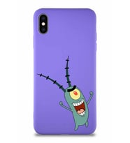 Apple iPhone XS Max Soft Premier Kapak Plankton Tasarımlı Silikon Kılıf - Mor (Şeffaf)