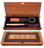 pilelistore Ahşap Kutulu Bakır Roller Kalem ve Taba Anahtarlık Set