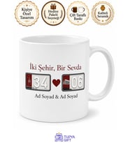 İki Memleketli Plakalı Sevgiliye Özel Kupa Bardak Hediye