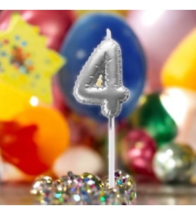GÜMÜŞ DOĞUM GÜNÜ BALON ŞEKLİNDE MUM PASTA MUMU 4 NUMARA