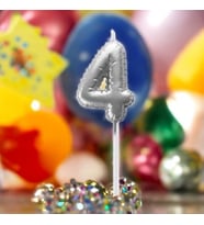 GÜMÜŞ DOĞUM GÜNÜ BALON ŞEKLİNDE MUM PASTA MUMU 4 NUMARA