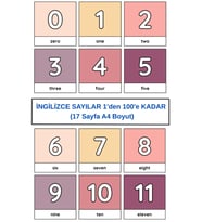İngilizce Sayıları Kolay ve Hızlı Ezberleten Renkli Sayılar, 1'den 100'e KADAR  (17 Sayfa A4 Boyut).