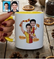 Kişiye Özel Karikatürlü Sarı Kırmızı Taraftar Baba Oğul Kupa Bardak Babalar Günü Hediyesi