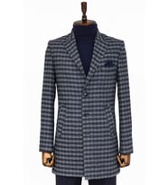 Kaşe Kareli Geniş Yaka Slim Fit Lacivert Erkek Palto - Wessi