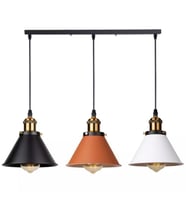 Rsylight Retro Masa Üstü 3 Lü Bakır Siyah Beyaz Rustik Metal Sarkıt Avize 60 Cm