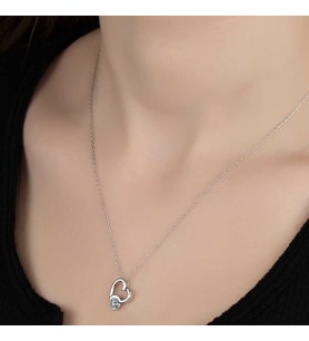Ucarticaret S-warovski Taşlı Gümüş Kalp Bayan Kolye