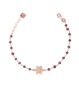 Zirkon Taşlı Pırlanta Montür Rose Altın Kaplama Granata Rosary Papatya Gümüş Bileklik