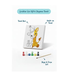 Zürafa Figürlü Çocuk Boyama Tuvali – Şövalesiz Boya Seti 20x20