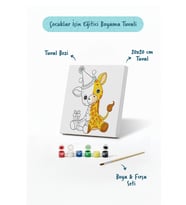 Zürafa Figürlü Çocuk Boyama Tuvali – Şövalesiz Boya Seti 20x20