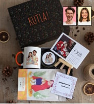 Kişiye Özel Karikatür Yemek Yapan Romantik Çift Hediye Kutusu - Kişiye Özel Kupa Standart, Çay, Takvim, Mum Sevgililer Günü Hediyesi