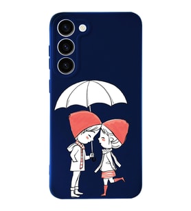 Samsung Galaxy S23 Plus Uyumlu Lansman Kılıf Aşk Tasarımlı İçi Kadife Kapak-Koyu mavi (Şeffaf)