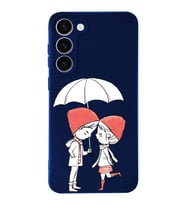 Samsung Galaxy S23 Plus Uyumlu Lansman Kılıf Aşk Tasarımlı İçi Kadife Kapak-Koyu mavi (Şeffaf)