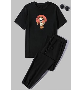 Unisex Shinobi Baskılı 2'li Eşofman Takımı (Siyah)