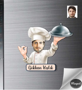 Kişiye Özel Ahcı Erkek Ahşap Magnet -5