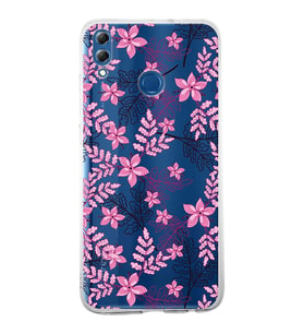 Huawei Honor 8x Uyumlu Kapak Floral Pembe Tasarımlı Şeffaf Silikon Kılıf