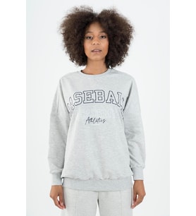 Maraton Sportswear Oversize Kadın Bisiklet Yaka  Uzun Kol Basic Ekru Sweatshirt 22185