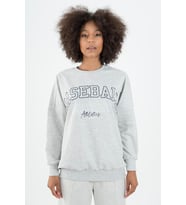 Maraton Sportswear Oversize Kadın Bisiklet Yaka  Uzun Kol Basic Ekru Sweatshirt 22185