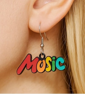 Music Yazısı Şekilli Mineli Kadın Küpe Çift Adet El Yapımı Küpe (Çok Renkli)