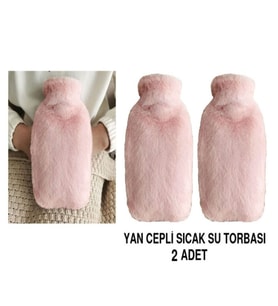 2 ADET SICAK SU TORBASI YAN CEPLİ PEMBE  PELUŞ TERMOFOR 27x17x2cm  1 LİTRE