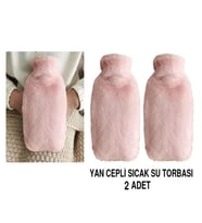 2 ADET SICAK SU TORBASI YAN CEPLİ PEMBE  PELUŞ TERMOFOR 27x17x2cm  1 LİTRE