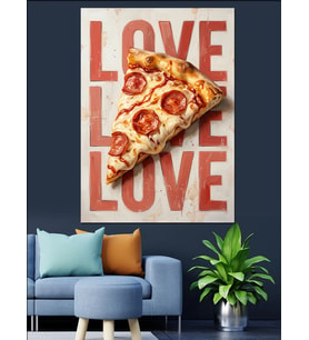 Love Yazılı Pizza Dilimi Dekoratif Kanvas - Mdf Ahşap Tablo