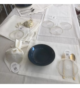 Northcity Sofra Takımı Planet Gardenya Keten Yemek Takımı 160x260 Masa Seti 26 Parça Runner Set Krem
