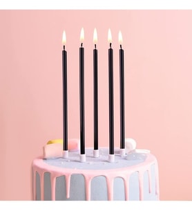 PASTEL SİYAH UZUN MUM 15 CM 10'LU