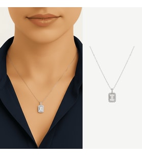 Kadın Çelik Tek Taş Kolye - Baget Zirkon Taşlı - Forse Zincirli - Gümüş Renk