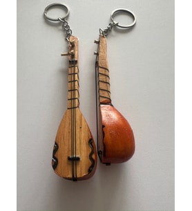 El Yapımı 2 Adet Birden Minyatür Anahtarlık Bağlama Saz Araba Süsü