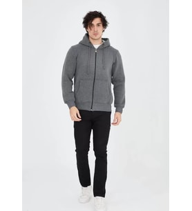 Unisex Tam Fermuarlı Kapşonlu SweatShirt - Füme