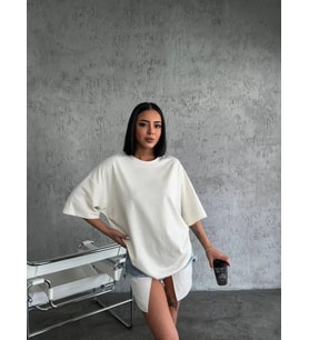 Düz Biskilet Yaka T-shirt - Beyaz